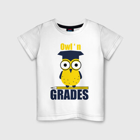 Детская футболка хлопок с принтом Owl Grades в Тюмени, 100% хлопок | круглый вырез горловины, полуприлегающий силуэт, длина до линии бедер | арт | иллюстрация | карандаш | сова | студент