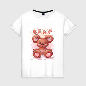 Женская футболка хлопок с принтом Медвежонок Bear в Тюмени, 100% хлопок | прямой крой, круглый вырез горловины, длина до линии бедер, слегка спущенное плечо | bear | grizzly | kuma | гриззли | гризли | грозный | крутой | медведь | медвежонок | мишка