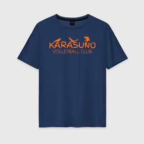 Женская футболка хлопок Oversize с принтом Волейбольный клуб КАРАСУНО в Тюмени, 100% хлопок | свободный крой, круглый ворот, спущенный рукав, длина до линии бедер
 | anime | haikyu | haikyuu | karasuno | karasuno high | manga | аниме | волейбол | волейбольный клуб | ворон | вороны | карасуно | крылья | лого | логотип | манга | надпись | птица | старшая школа | хаику | хаикую