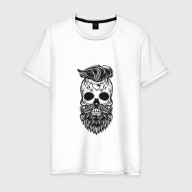 Мужская футболка хлопок с принтом Бородатый череп в Тюмени, 100% хлопок | прямой крой, круглый вырез горловины, длина до линии бедер, слегка спущенное плечо. | борода | модный череп | расписной череп | череп