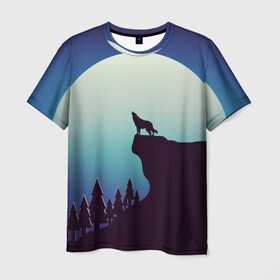 Мужская футболка 3D с принтом ВОЛК И ЛУНА 3D в Тюмени, 100% полиэфир | прямой крой, круглый вырез горловины, длина до линии бедер | вой | волк | жизнь | лес | луна | одиночество | природа | философия