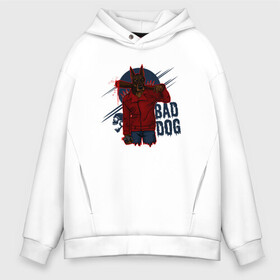 Мужское худи Oversize хлопок с принтом Собака доберман Bad dog в Тюмени, френч-терри — 70% хлопок, 30% полиэстер. Мягкий теплый начес внутри —100% хлопок | боковые карманы, эластичные манжеты и нижняя кромка, капюшон на магнитной кнопке | cute | dog | woof | гав | доберман | забавный | пес | смешной | собака | щенок