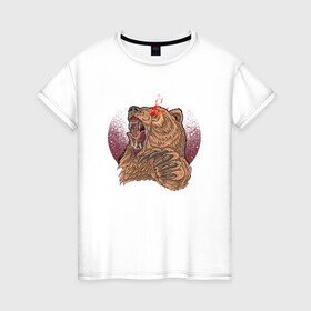 Женская футболка хлопок с принтом Злой медведь в Тюмени, 100% хлопок | прямой крой, круглый вырез горловины, длина до линии бедер, слегка спущенное плечо | bear | grizzly | kuma | гриззли | гризли | грозный | крутой | медведь | медвежонок | мишка