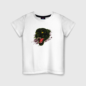 Детская футболка хлопок с принтом Голова пантеры в Тюмени, 100% хлопок | круглый вырез горловины, полуприлегающий силуэт, длина до линии бедер | Тематика изображения на принте: jaguar | pantera | животное | клыки | кот | кошка | пантера | черный | ягуар