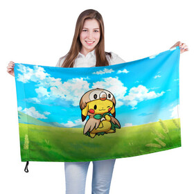 Флаг 3D с принтом Пикачу совенок в Тюмени, 100% полиэстер | плотность ткани — 95 г/м2, размер — 67 х 109 см. Принт наносится с одной стороны | anime | picachu | pikachu | аниме | милый | пика | пикачу | покебол | покемон