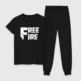 Женская пижама хлопок с принтом FREEFIRE FF WHITE LOGO (Z) в Тюмени, 100% хлопок | брюки и футболка прямого кроя, без карманов, на брюках мягкая резинка на поясе и по низу штанин | 111dots studio | battlegrounds | free fire | freefire | game | garena | garena free fire | гарена | игра | игры | киберспорт | королевская битва | мобильная игра | онлайн игра | пабг | фри фаер | фрифаер | экшн