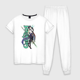 Женская пижама хлопок с принтом GENSHIN IMPACT (Xiao) в Тюмени, 100% хлопок | брюки и футболка прямого кроя, без карманов, на брюках мягкая резинка на поясе и по низу штанин | anime | game | genshin | genshin impact | impact | xiao | аниме | игра | сяо