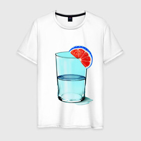 Мужская футболка хлопок с принтом Долька в Тюмени, 100% хлопок | прямой крой, круглый вырез горловины, длина до линии бедер, слегка спущенное плечо. | апельсин | вода | долька | коктейль | стакан