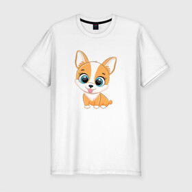 Мужская футболка хлопок Slim с принтом Добрая Собачка в Тюмени, 92% хлопок, 8% лайкра | приталенный силуэт, круглый вырез ворота, длина до линии бедра, короткий рукав | cute | dog | woof | гав | забавный | пес | смешной | собака | щенок