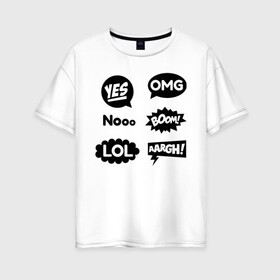 Женская футболка хлопок Oversize с принтом Надписи в Тюмени, 100% хлопок | свободный крой, круглый ворот, спущенный рукав, длина до линии бедер
 | lol | no | бум | да | лол | нет | смешно