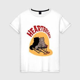 Женская футболка хлопок с принтом Хартбрейкер в Тюмени, 100% хлопок | прямой крой, круглый вырез горловины, длина до линии бедер, слегка спущенное плечо | bird born | birdborn | heart | ирония | кот | котики | коты | любовь | сердечки | сердце | юмор