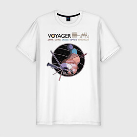 Мужская футболка хлопок Slim с принтом VOYAGER в Тюмени, 92% хлопок, 8% лайкра | приталенный силуэт, круглый вырез ворота, длина до линии бедра, короткий рукав | space | voyager | амс | вояджер | зонд | космос | планеты | сатурн | уран | юпитер