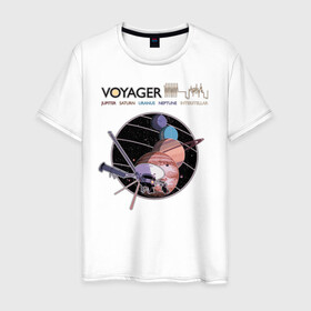 Мужская футболка хлопок с принтом VOYAGER в Тюмени, 100% хлопок | прямой крой, круглый вырез горловины, длина до линии бедер, слегка спущенное плечо. | space | voyager | амс | вояджер | зонд | космос | планеты | сатурн | уран | юпитер