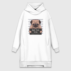 Платье-худи хлопок с принтом Bad pug dog в Тюмени,  |  | cute | dog | pug | woof | гав | забавный | мопс | пес | песель | песик | смешной | собака | собачка | щенок