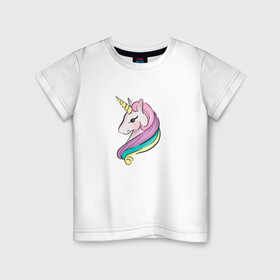 Детская футболка хлопок с принтом Верю в единорогов в Тюмени, 100% хлопок | круглый вырез горловины, полуприлегающий силуэт, длина до линии бедер | horse | kawaii | unikorn | единорог | единорожка | конь | лошадь | пони | радуга | рог | цветной