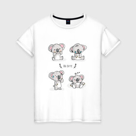 Женская футболка хлопок с принтом Милые коалы в Тюмени, 100% хлопок | прямой крой, круглый вырез горловины, длина до линии бедер, слегка спущенное плечо | bear | koala | животное | коала | коалы | медведи | медведь