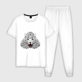Мужская пижама хлопок с принтом Леопард в Тюмени, 100% хлопок | брюки и футболка прямого кроя, без карманов, на брюках мягкая резинка на поясе и по низу штанин
 | большая кошка | дикий зверь | зверь | кошка | леопард