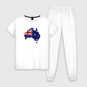 Женская пижама хлопок с принтом Австралия в Тюмени, 100% хлопок | брюки и футболка прямого кроя, без карманов, на брюках мягкая резинка на поясе и по низу штанин | карта | материк | мира | силуэт | страны | флаг