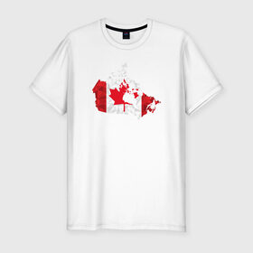 Мужская футболка хлопок Slim с принтом Канада в Тюмени, 92% хлопок, 8% лайкра | приталенный силуэт, круглый вырез ворота, длина до линии бедра, короткий рукав | карта | клен | мира | силуэт | страны | флаг