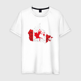 Мужская футболка хлопок с принтом Канада в Тюмени, 100% хлопок | прямой крой, круглый вырез горловины, длина до линии бедер, слегка спущенное плечо. | карта | клен | мира | силуэт | страны | флаг