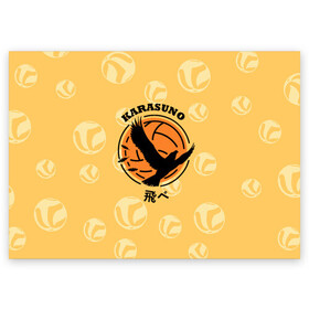 Поздравительная открытка с принтом Старшая школа Карасуно Haikyu! в Тюмени, 100% бумага | плотность бумаги 280 г/м2, матовая, на обратной стороне линовка и место для марки
 | anime | haikyu | haikyuu | karasuno | karasuno high | manga | аниме | волейбол | волейбольный клуб | ворон | вороны | карасуно | крылья | лого | логотип | манга | надпись | птица | старшая школа | хаику | хаикую