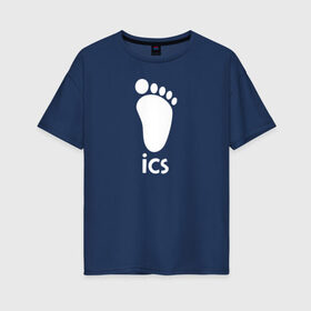 Женская футболка хлопок Oversize с принтом iCS Foot Logo Haikyu!! в Тюмени, 100% хлопок | свободный крой, круглый ворот, спущенный рукав, длина до линии бедер
 | anime | haikyu | haikyuu | karasuno | manga | аниме | белый | волейбол | волейбольный клуб | икс | ицс | карасуно | корпорация | лого | логотип | манга | нога | организатор игр | след | старшая школа | ступня | хаику | хаикую