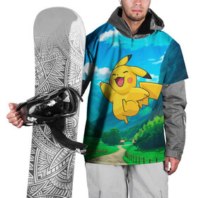 Накидка на куртку 3D с принтом Радостный Пикачу в прыжке в Тюмени, 100% полиэстер |  | anime | picachu | pikachu | аниме | милый | пика | пикачу | покебол | покемон