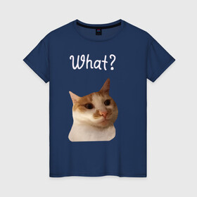 Женская футболка хлопок с принтом The shusha What? в Тюмени, 100% хлопок | прямой крой, круглый вырез горловины, длина до линии бедер, слегка спущенное плечо | cat | shusha | what | кошка | что