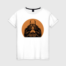 Женская футболка хлопок с принтом Думать в Тюмени, 100% хлопок | прямой крой, круглый вырез горловины, длина до линии бедер, слегка спущенное плечо | горилла | думать | животные | иллюстрация | конг