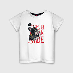 Детская футболка хлопок с принтом Французский бульдог в Тюмени, 100% хлопок | круглый вырез горловины, полуприлегающий силуэт, длина до линии бедер | cute | dog | woof | гав | забавный | пес | песель | песик | смешной | собака | собачка | французский бульдог | щенок
