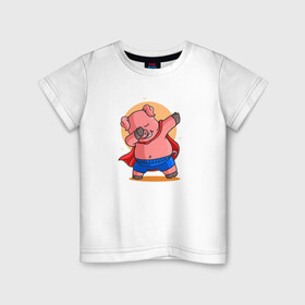 Детская футболка хлопок с принтом Свинка супермен даббинг в Тюмени, 100% хлопок | круглый вырез горловины, полуприлегающий силуэт, длина до линии бедер | dab | pig | даб | даббинг | животное | свинка | свинья | супермен | хрюша | хрюшка