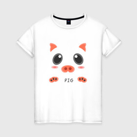 Женская футболка хлопок с принтом Свинья образ pig в Тюмени, 100% хлопок | прямой крой, круглый вырез горловины, длина до линии бедер, слегка спущенное плечо | cute | pig | животное | мило | образ | свинка | свинья | силуэт | хрюша | хрюшка
