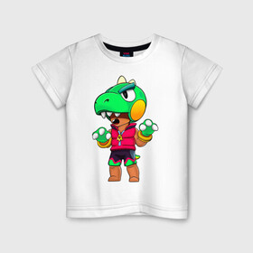 Детская футболка хлопок с принтом Леон Динозавр в Тюмени, 100% хлопок | круглый вырез горловины, полуприлегающий силуэт, длина до линии бедер | Тематика изображения на принте: brawler | dino | leon | skin | бравлер | дино | леон | скин