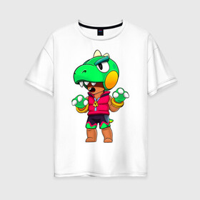 Женская футболка хлопок Oversize с принтом Леон Динозавр в Тюмени, 100% хлопок | свободный крой, круглый ворот, спущенный рукав, длина до линии бедер
 | brawler | dino | leon | skin | бравлер | дино | леон | скин