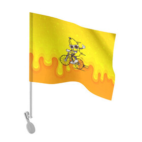 Флаг для автомобиля с принтом Банан на велосипеде в Тюмени, 100% полиэстер | Размер: 30*21 см | байк | банан | бананчик | велик | велосипед | живой банан | спорт