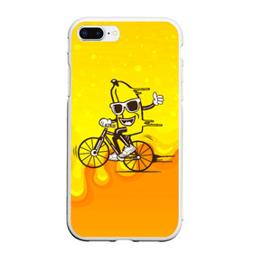 Чехол для iPhone 7Plus/8 Plus матовый с принтом Банан на велосипеде в Тюмени, Силикон | Область печати: задняя сторона чехла, без боковых панелей | байк | банан | бананчик | велик | велосипед | живой банан | спорт