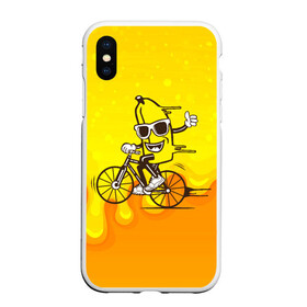 Чехол для iPhone XS Max матовый с принтом Банан на велосипеде в Тюмени, Силикон | Область печати: задняя сторона чехла, без боковых панелей | байк | банан | бананчик | велик | велосипед | живой банан | спорт