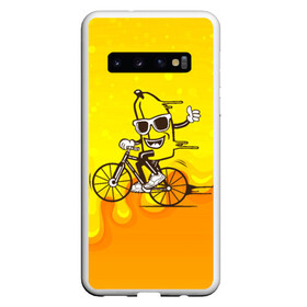 Чехол для Samsung Galaxy S10 с принтом Банан на велосипеде в Тюмени, Силикон | Область печати: задняя сторона чехла, без боковых панелей | Тематика изображения на принте: байк | банан | бананчик | велик | велосипед | живой банан | спорт