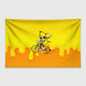 Флаг-баннер с принтом Банан на велосипеде в Тюмени, 100% полиэстер | размер 67 х 109 см, плотность ткани — 95 г/м2; по краям флага есть четыре люверса для крепления | байк | банан | бананчик | велик | велосипед | живой банан | спорт