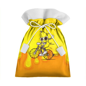 Подарочный 3D мешок с принтом Банан на велосипеде в Тюмени, 100% полиэстер | Размер: 29*39 см | Тематика изображения на принте: байк | банан | бананчик | велик | велосипед | живой банан | спорт