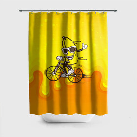 Штора 3D для ванной с принтом Банан на велосипеде в Тюмени, 100% полиэстер | плотность материала — 100 г/м2. Стандартный размер — 146 см х 180 см. По верхнему краю — пластиковые люверсы для креплений. В комплекте 10 пластиковых колец | байк | банан | бананчик | велик | велосипед | живой банан | спорт
