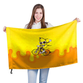 Флаг 3D с принтом Банан на велосипеде в Тюмени, 100% полиэстер | плотность ткани — 95 г/м2, размер — 67 х 109 см. Принт наносится с одной стороны | байк | банан | бананчик | велик | велосипед | живой банан | спорт