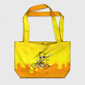 Пляжная сумка 3D с принтом Банан на велосипеде в Тюмени, 100% полиэстер | застегивается на металлическую кнопку; внутренний карман застегивается на молнию. Стенки укреплены специальным мягким материалом, чтобы защитить содержимое от несильных ударов
 | байк | банан | бананчик | велик | велосипед | живой банан | спорт