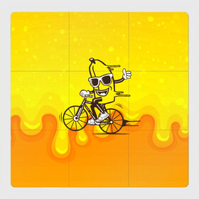 Магнитный плакат 3Х3 с принтом Банан на велосипеде в Тюмени, Полимерный материал с магнитным слоем | 9 деталей размером 9*9 см | Тематика изображения на принте: байк | банан | бананчик | велик | велосипед | живой банан | спорт