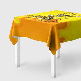 Скатерть 3D с принтом Банан на велосипеде в Тюмени, 100% полиэстер (ткань не мнется и не растягивается) | Размер: 150*150 см | Тематика изображения на принте: байк | банан | бананчик | велик | велосипед | живой банан | спорт