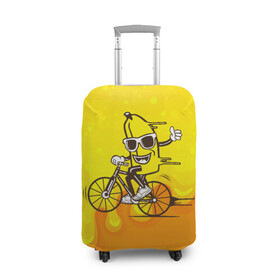 Чехол для чемодана 3D с принтом Банан на велосипеде в Тюмени, 86% полиэфир, 14% спандекс | двустороннее нанесение принта, прорези для ручек и колес | байк | банан | бананчик | велик | велосипед | живой банан | спорт