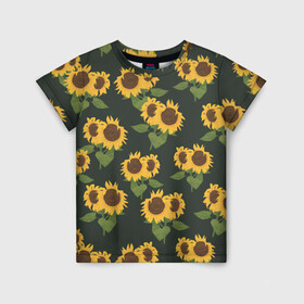 Детская футболка 3D с принтом Подсолнухи в Тюмени, 100% гипоаллергенный полиэфир | прямой крой, круглый вырез горловины, длина до линии бедер, чуть спущенное плечо, ткань немного тянется | лето | паттерн | подсолнухи | семечки | солнце | цветок солнце | цветы
