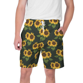 Мужские шорты 3D с принтом Подсолнухи в Тюмени,  полиэстер 100% | прямой крой, два кармана без застежек по бокам. Мягкая трикотажная резинка на поясе, внутри которой широкие завязки. Длина чуть выше колен | лето | паттерн | подсолнухи | семечки | солнце | цветок солнце | цветы