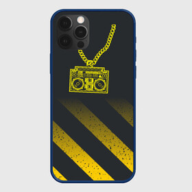 Чехол для iPhone 12 Pro Max с принтом Золотой магнитофон на цепи в Тюмени, Силикон |  | бумбокс | золотая цепь | золото | магнитофон | музыка | цепь