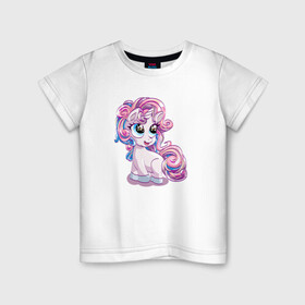 Детская футболка хлопок с принтом Маленький розовый единорог в Тюмени, 100% хлопок | круглый вырез горловины, полуприлегающий силуэт, длина до линии бедер | horse | kawaii | unikorn | единорог | единорожка | конь | лошадь | пони | радуга | рог | цветной